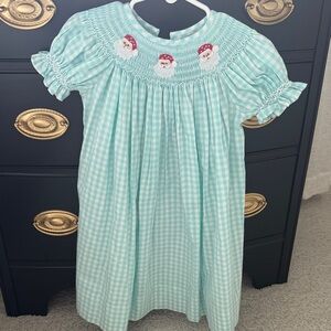 Girls Smocked Dress with Santa Embroidery